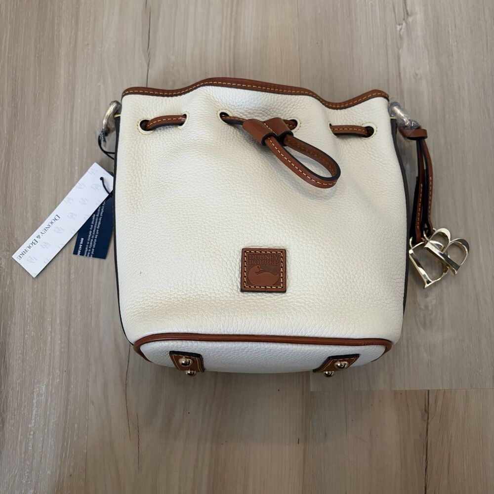 Dooney & Bourke White Pebble Grain Small Drawstring Bucket Bag NEW with Tag